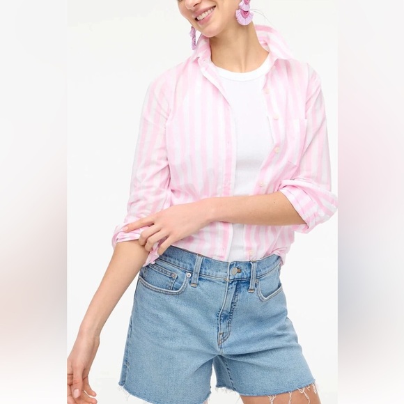 J.Crew Gingham Lightweight Button Shirt Size Medium Stripe Pink White - Picture 1 of 12